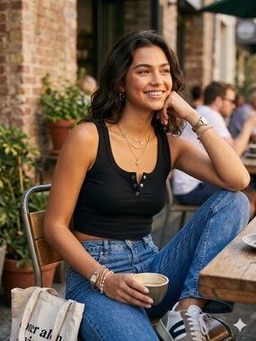 🔥 No Boundaries Black Ribbed Henley Crop Tank | Size XS (0-2)